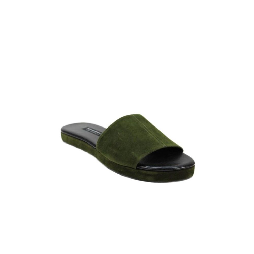 NewbarK Women's Open Toe Suede Slide Sandals Olive Green Size 8.5